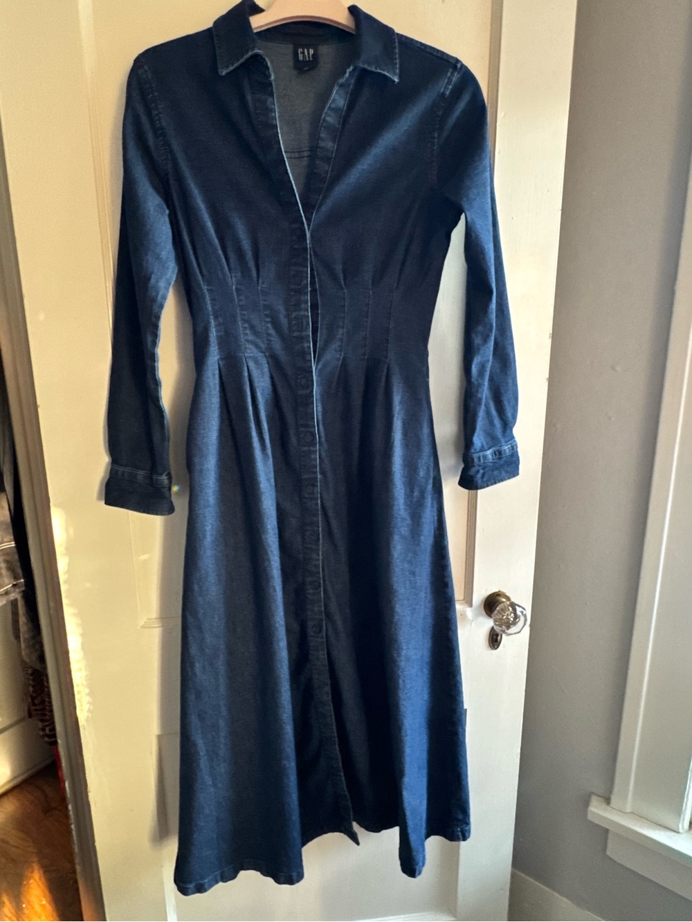 GAP Dark Indigo Denim Long Sleeve Midi Dress